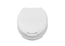 Elevainodoro blanco con tapa cerrada. Se muestra su apariencia compacta y estética, ideal para mantener la higiene visual en baños domiciliarios o institucionales.