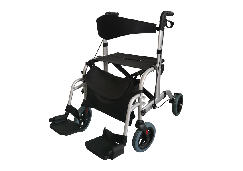 ANDADOR CUATRO RUEDAS CON ASIENTO, FRENO Y POSAPIES