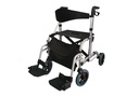 ANDADOR CUATRO RUEDAS CON ASIENTO, FRENO Y POSAPIES