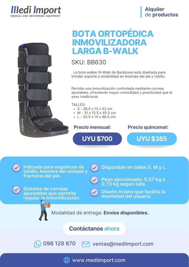 BOTA ORTOPÉDICA INMOVILIZADORA LARGA B-WALK ALQUILER