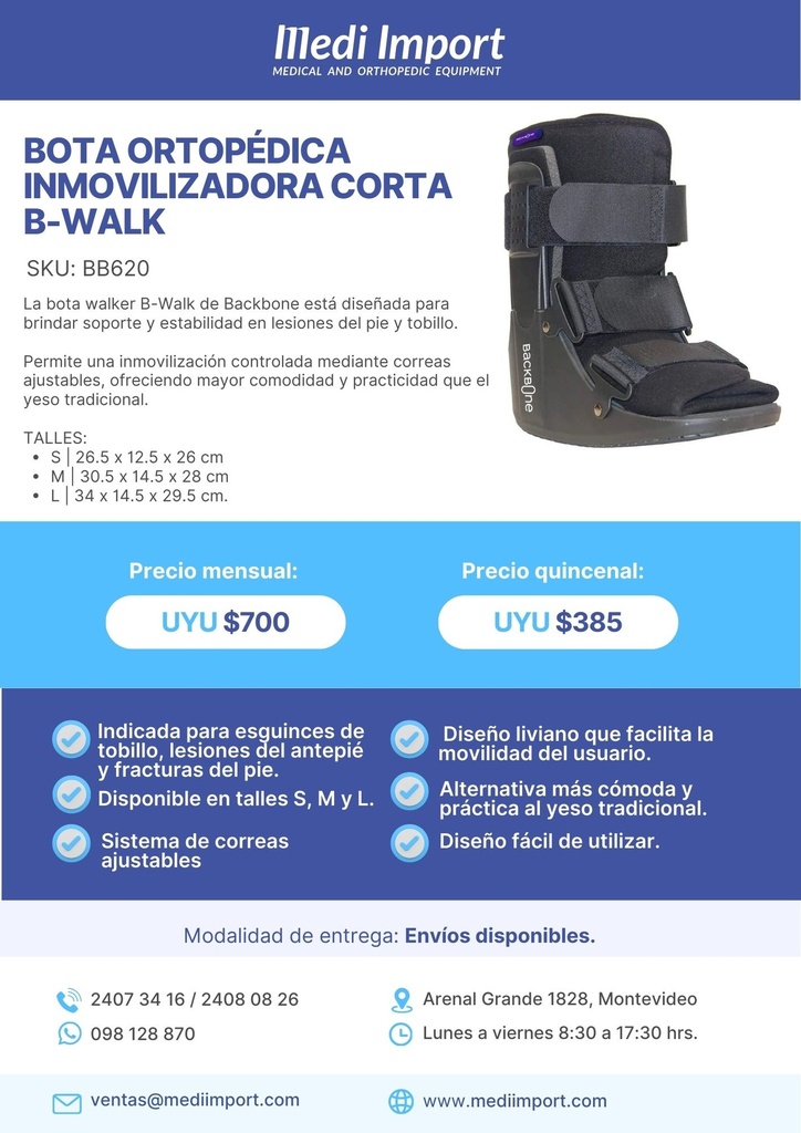 BOTA ORTOPÉDICA INMOVILIZADORA CORTA B-WALK ALQUILER