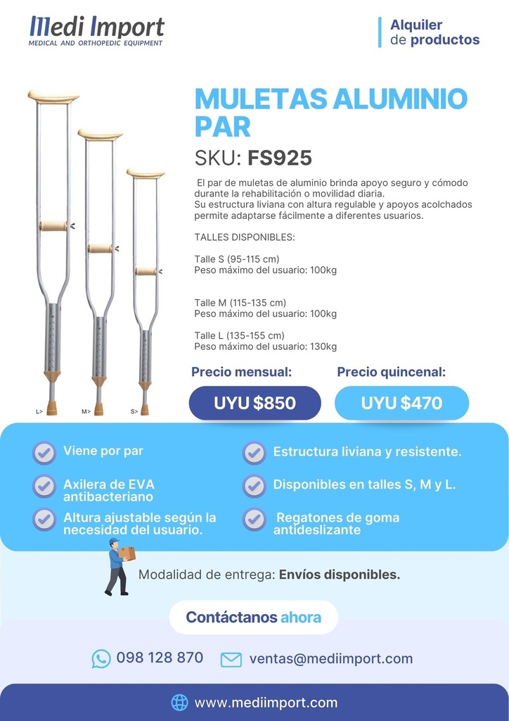 MULETAS ALUMINIO S-M-L PAR ALQUILER