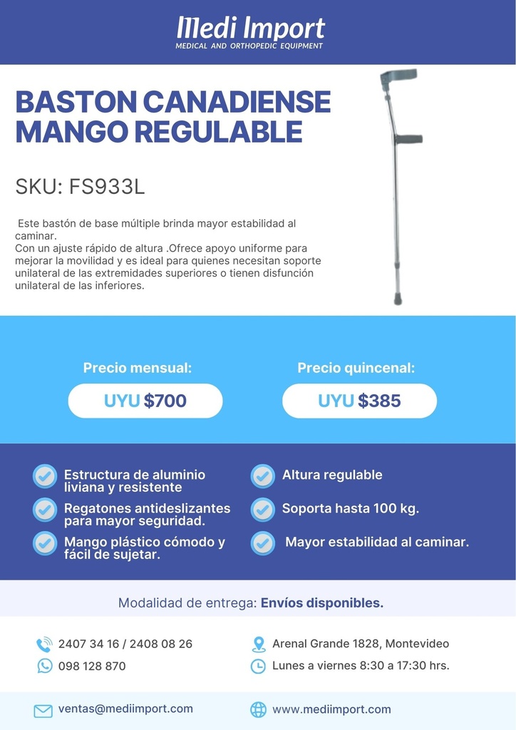 BASTON CANADIENSE MANGO REGULABLE PAR ALQUILER