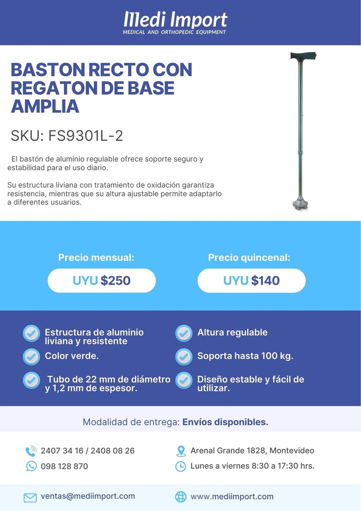 BASTON RECTO CON REGATON DE BASE AMPLIA ALQUILER