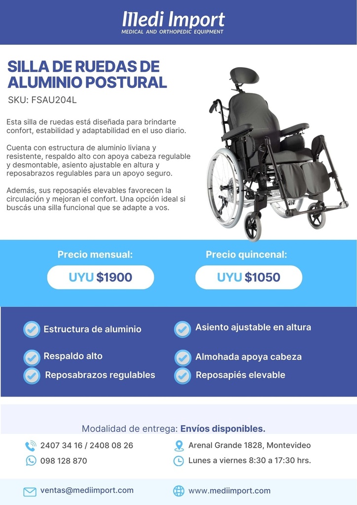 SILLA DE RUEDAS DE ALUMINIO POSTURAL ALQUILER