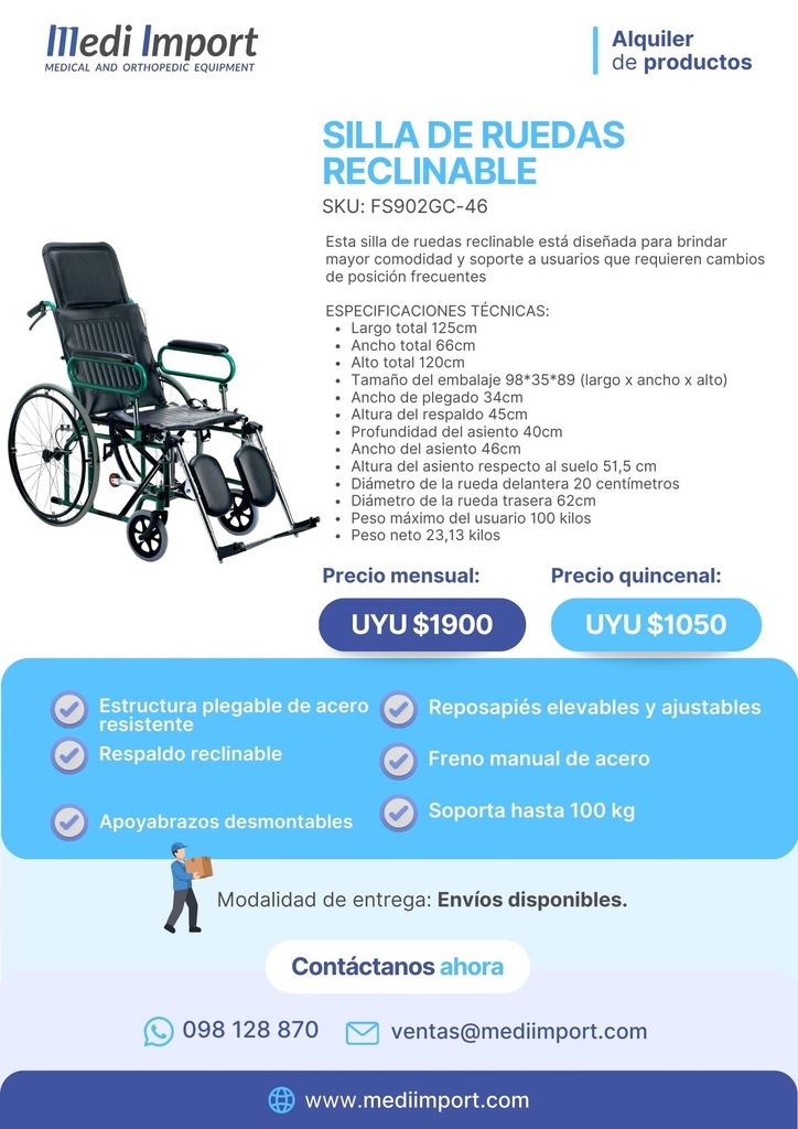 SILLA DE RUEDAS RECLINABLE FOSHAN ALQUILER
