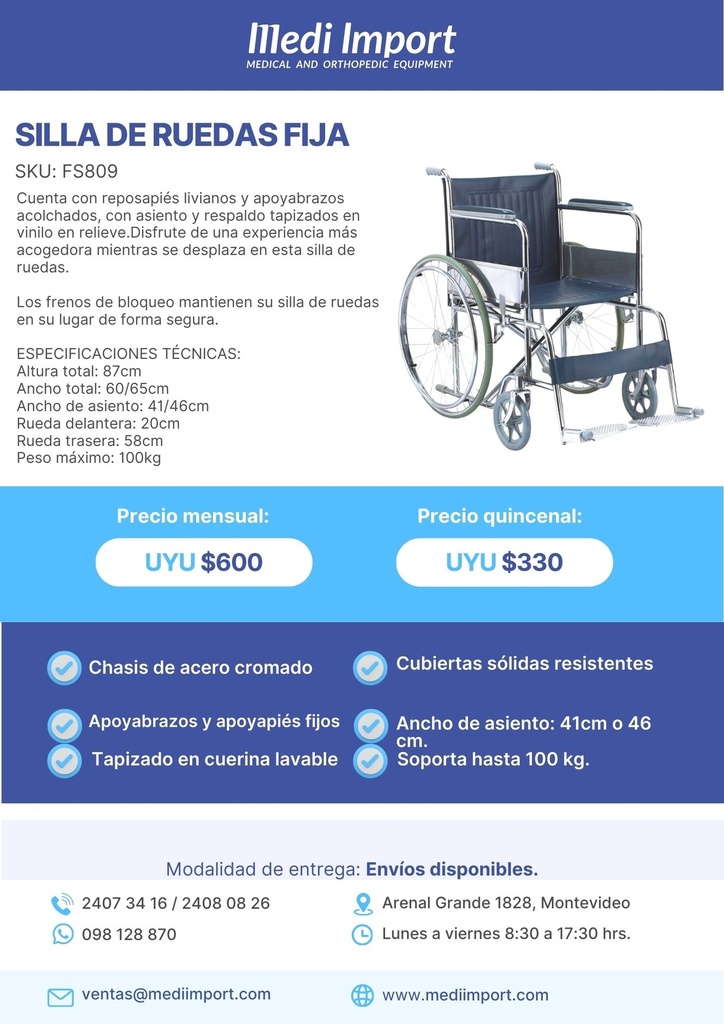 SILLA DE RUEDAS FIJA ALQUILER