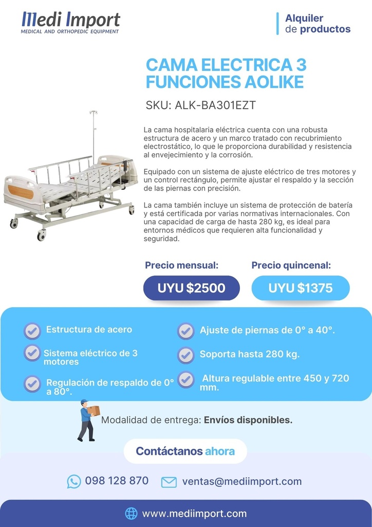 CAMA ELECTRICA 3 FUNCIONES AOLIKE ALQUILER