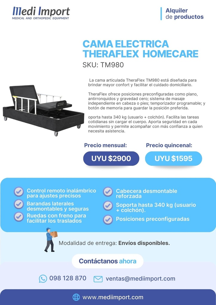 CAMA ELECTRICA HOMECARE (NUEVA THERAMART) ALQUILER