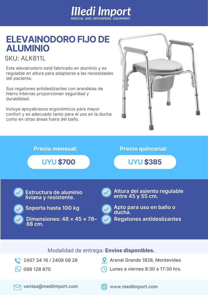 ELEVA INODORO FIJO DE ALUMINIO ALQUILER