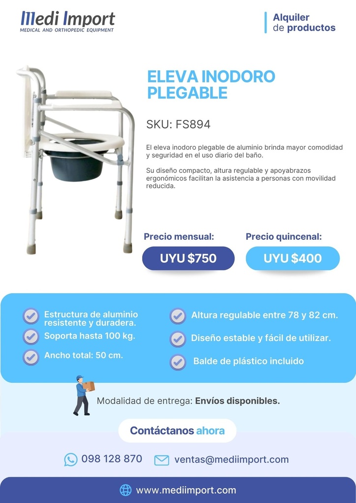ELEVA INODORO PLEGABLE DE ALUMINIO ALQUILER